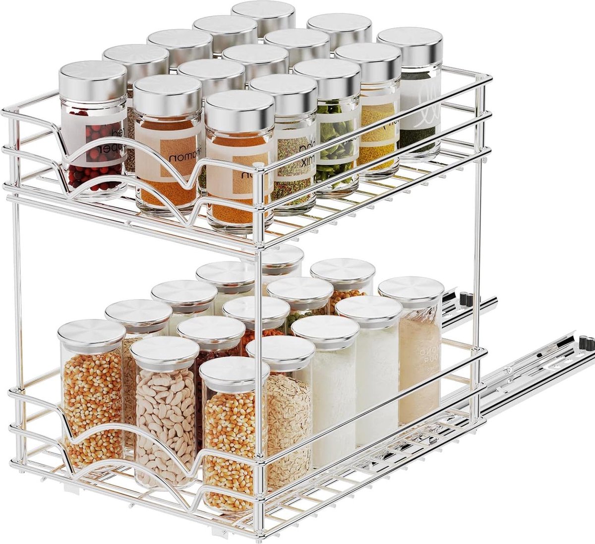 Spice Rack Organizer voor kast Heavy Duty Slide Out Seasoning Kitchen Organizer 2 Tier Cabinet Organizer Onder Sink Organizers