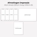 Diagram van een A3- en A4-formaat weekplanner. Schematisch planbord met secties voor dagen en een weeknummer.
