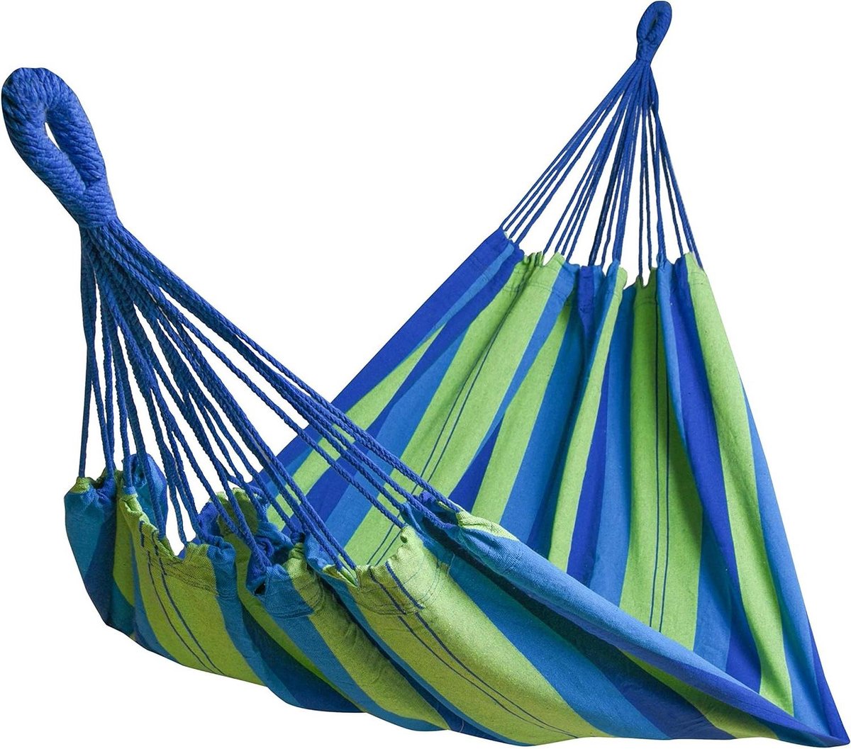 Hangmat voor meerdere personen 210 x 150 cm - belastbaar tot 300 kg - blauw groen - extra stevigheid