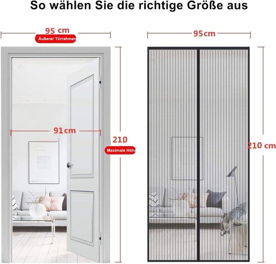 Magnetische hordeur 90 x 195 cm Upgrade Magnetisch Insect Screen Deur Screen Mesh Gordijn met Tie Back, Eenvoudig te Installeren Zonder Boren Zwart