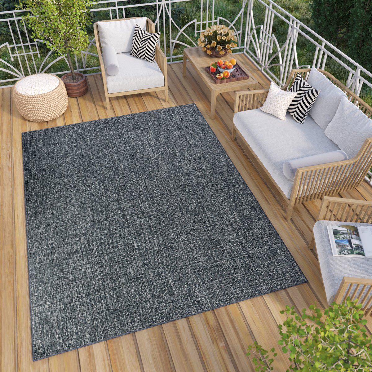 Tapiso Verano Vloerkleed Grijs Blauw Indoor Outdoor Terras Tapijt Maat- 80x200