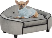 PawHut Huisdierbank hondenbed hondenmat hondenbank natuurlijk hout + pluche grijs 66,5 x 45 x 35,5 cm D04-141