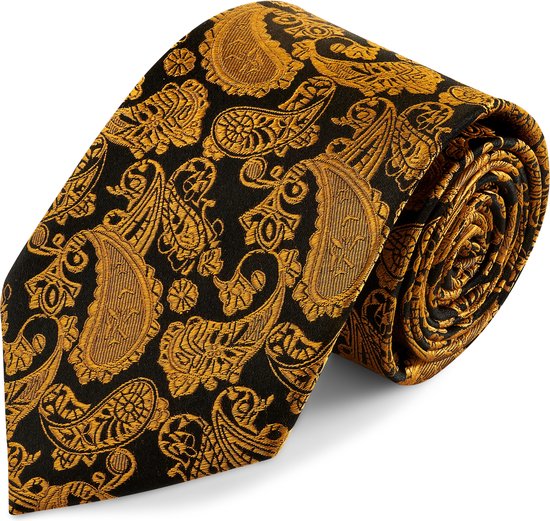 Cravate en soie à motif cachemire marron et doré | 8 cm