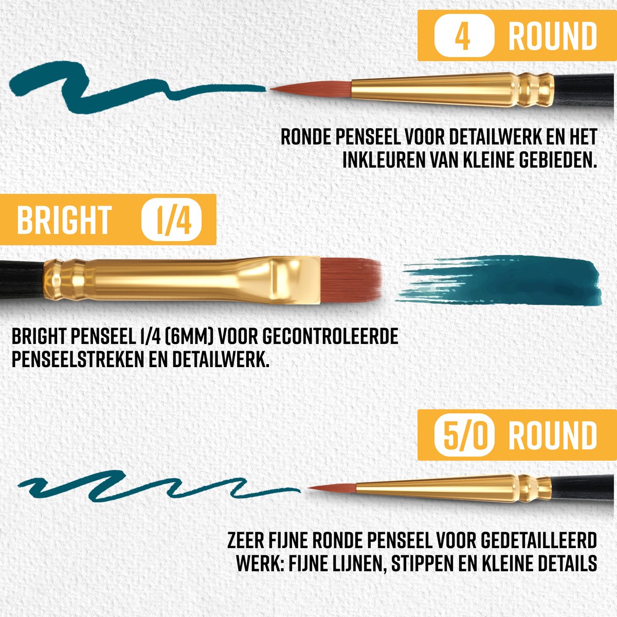 Napi Penselen Set 12 Stuks - Kwasten voor Aquarel, Olieverf, Acrylverf, Waterverf, Schmink - Geschikt voor Schilderen, Modelbouw en Gouache — afbeelding 9