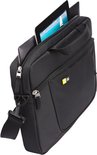 Zwarte laptoptas met tablet in open vak.