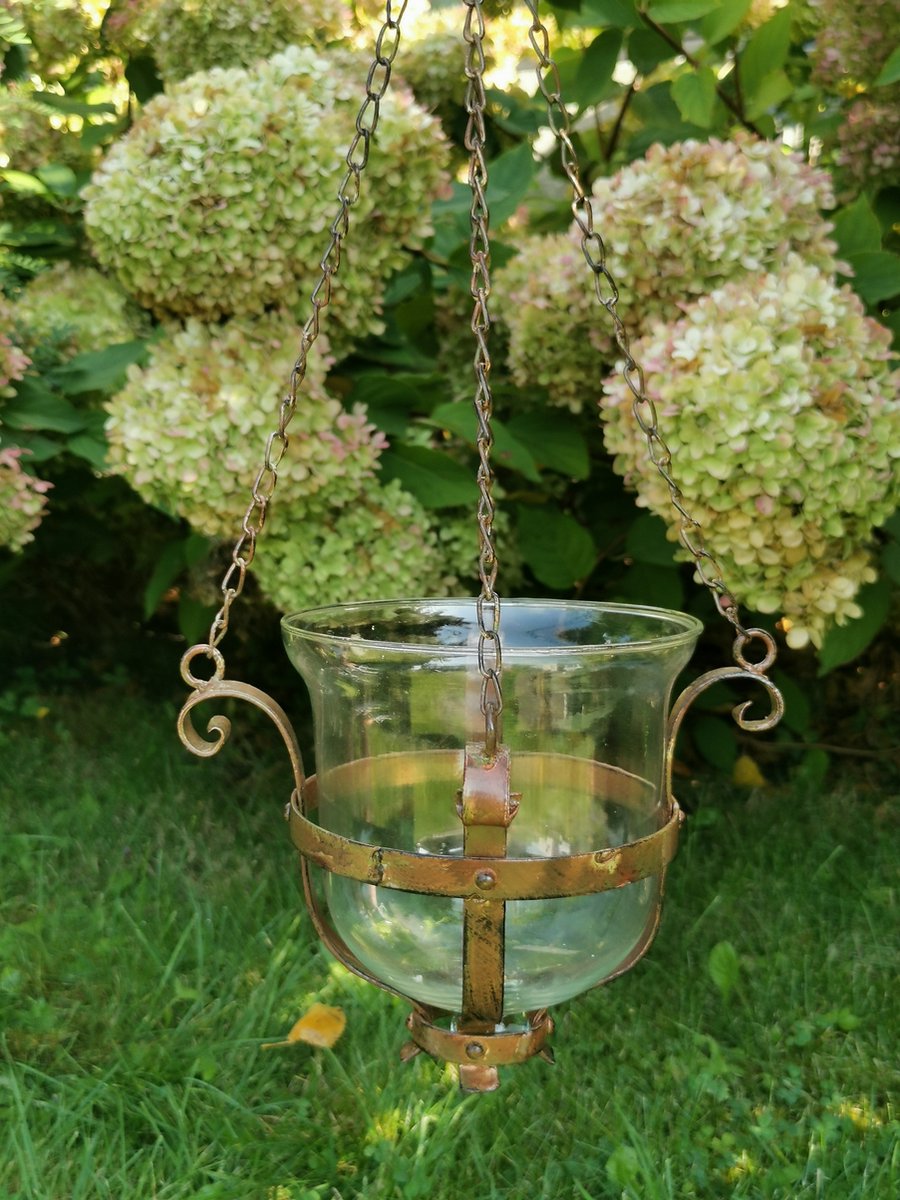 Boutique Trukado - Middeleeuws IJzeren Windlicht hangend (medium) - Handgemaakt - (hxbxd) ca. 18cm x 23cm x 23cm