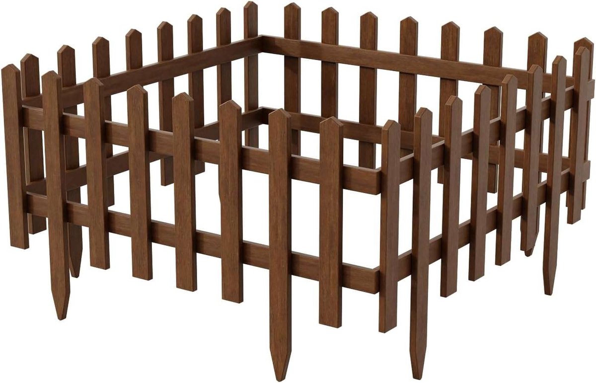 Set van 4 houten hekken, donkerbruin, 40 x 94 cm natuurlijke schutting geïmpregneerd in 3 kleuren | Perkenborder voor bloembed/groentebed _ Voortuinhek