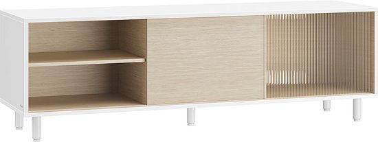 TV-Meubel, Lowboard, 200x45x35cm, Voor tv's tot 80, TV-Tafel, Wit en Zwart