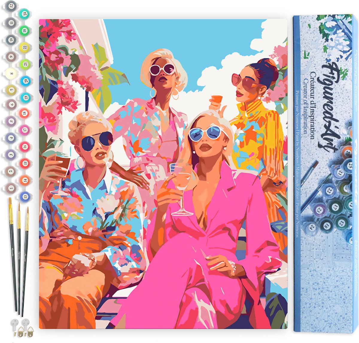 Figured'Art Schilderen op Nummer Volwassenen canvas Bijeenkomst van Divas- Handwerk acrylverf Kit DIY Compleet - 40x50cm zonder frame