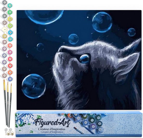 Kit Peinture Par Numéros Chat Bleu 30x40cm - Peinture à L'Huile DIY Pour Adultes Et Enfants