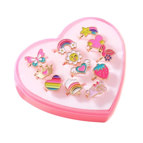 Foto: Kinder ringen set 12 stuks rainbow multi verstelbaar bijoux messing fashion favorite