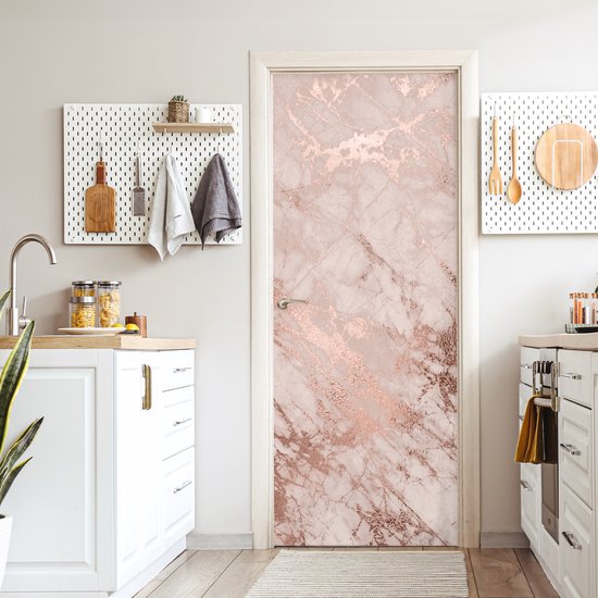 Deurposter 80x205 cm - Deursticker Marmer - Roze - Luxe - Marmerlook - Glitter - Design - Meubelfolie zelfklevend - Deurfolie woonkamer - Interieurfolie fotobehang - Deur plakfolie - Deurstickers - Deurbehang sticker - Kamer decoratie
