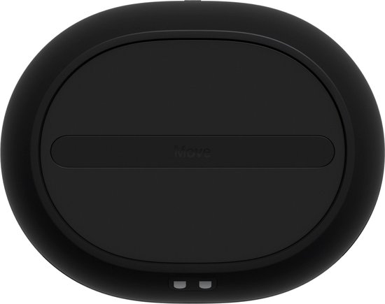 Zwarte Sonos Move met de tekst "Move" en twee indicatielampjes aan de onderkant.
