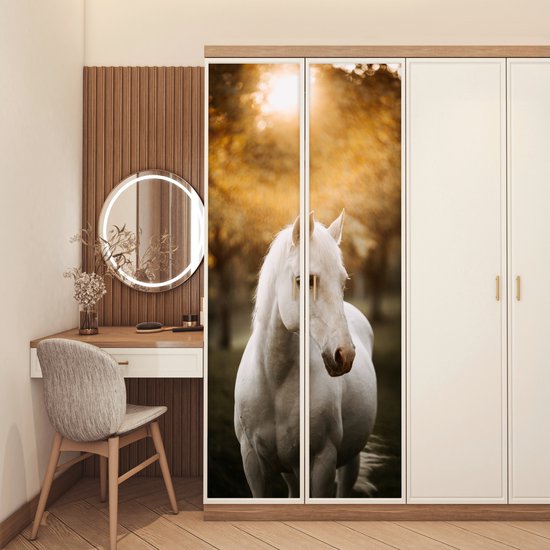 Affiche de porte - Cheval - Enfants - Automne - Animaux - Nature - Chambre d'enfant - Sticker de porte - Papier peint photo porte - Décoration de porte - Sticker autocollant - 80x205 cm - Chambre à coucher - Décoration de chambre