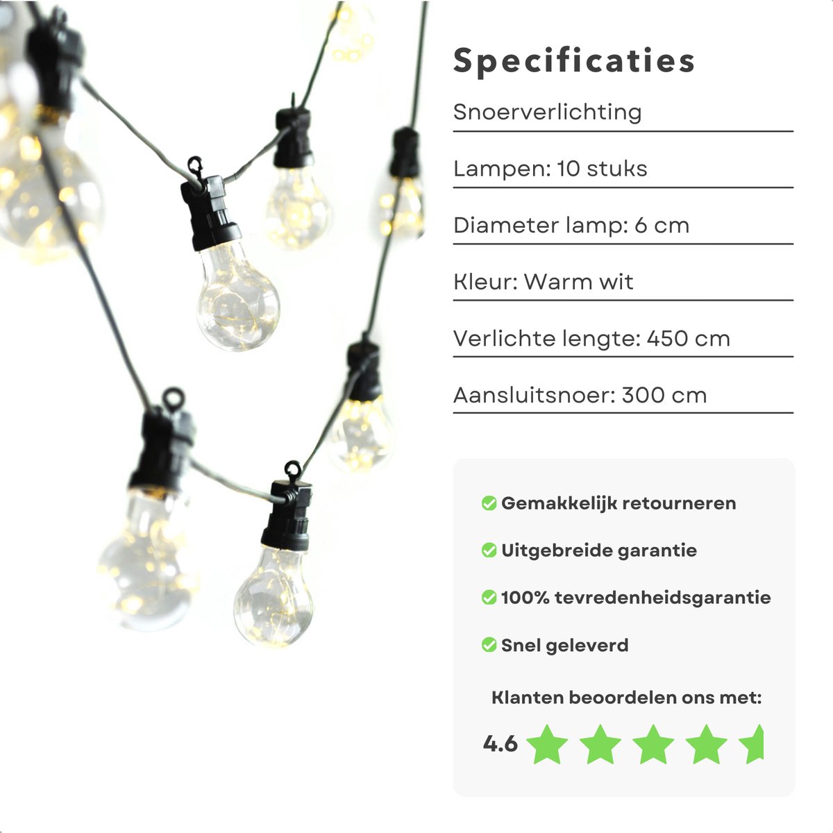LED Feestverlichting voor Buiten - Fairy Lights - Lichtslinger - Lichtslang - Sfeervolle Tuinverlichting met 10x8 Micro LED - Warm Wit - 450 cm Verlichte Lengte - Decoratieve Buitenverlichting met IP44 Adapter - Geschikt voor Binnen en Buiten — cadeau in Wonen & Interieur - foto 4