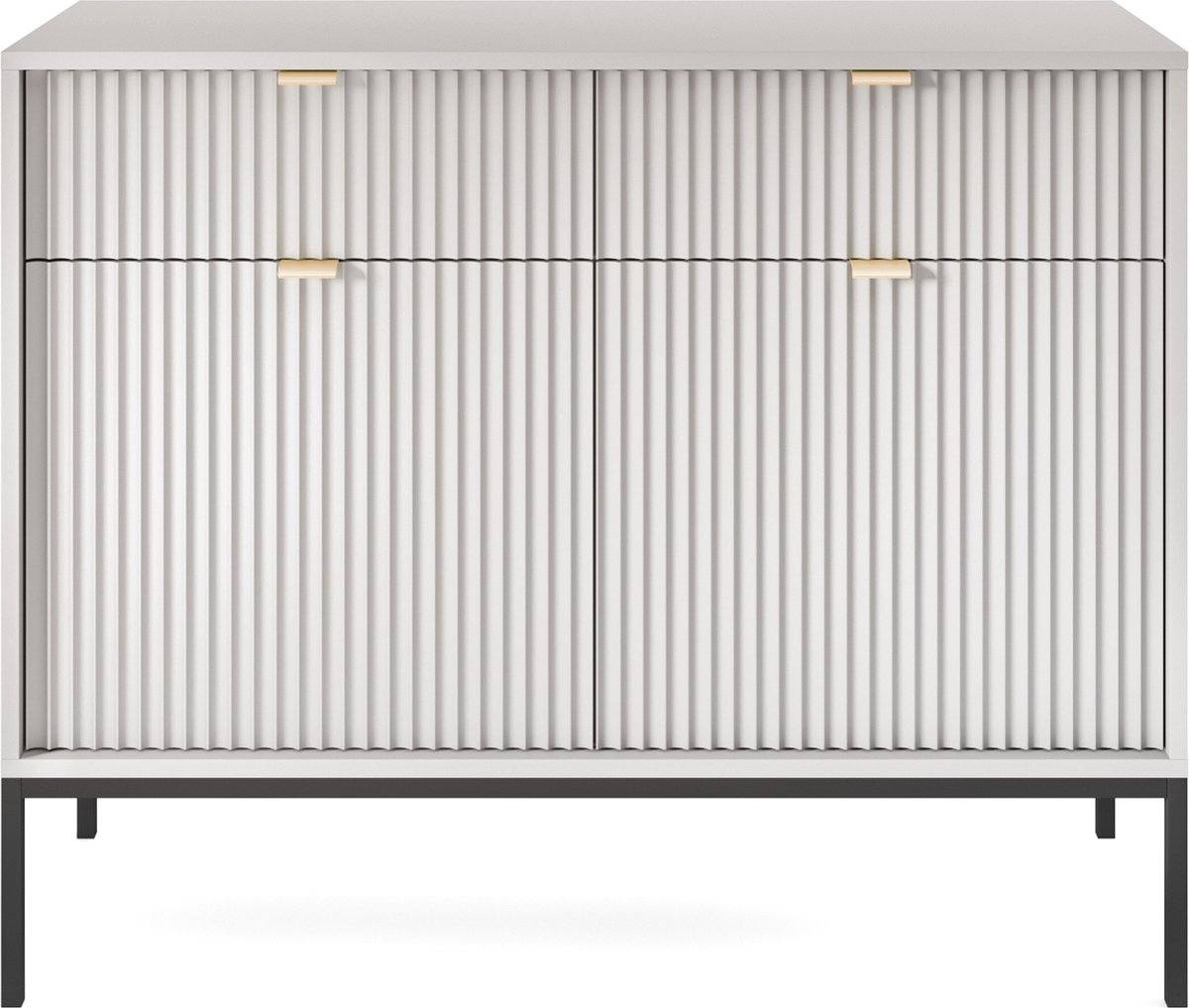 Selsey Vellore - tweedeurs ladekast 104 cm - grijs met gecanneleerde fronten en gouden handgrepen