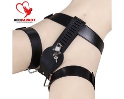 Kuisheidskooi vrouwen - Leder - Inclusief sleutel en sloten - Chastity - BDSM ondergoed - Slip - One size - Volledig verstelbaar