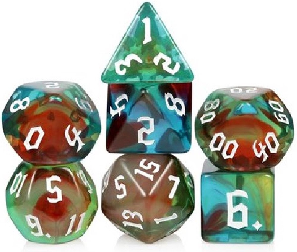 Lapi Toys - Dungeons and Dragons dobbelstenen - DnD Dice - Polydice - Dobbelstenen Dungeons Dragons - D&D dobbelstenen - DnD Dice Set - 1 set (7 stuks) - Acryl - Groen - Rood - Blauw