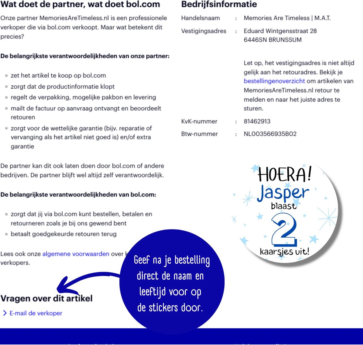 20 x Gepersonaliseerde Traktatie Stickers Verjaardag Blauw - Blaast Kaarsjes Uit - Naam en Leeftijd Kinderen - 4 cm — afbeelding 5