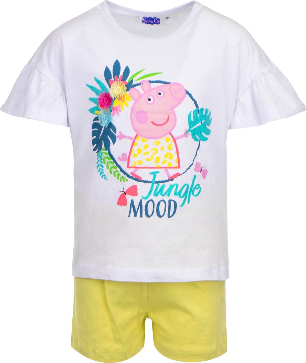 Peppa Pig Pyjama / Shortama - Wit/Geel - Katoen - Maat 110 (5 Jaar)
