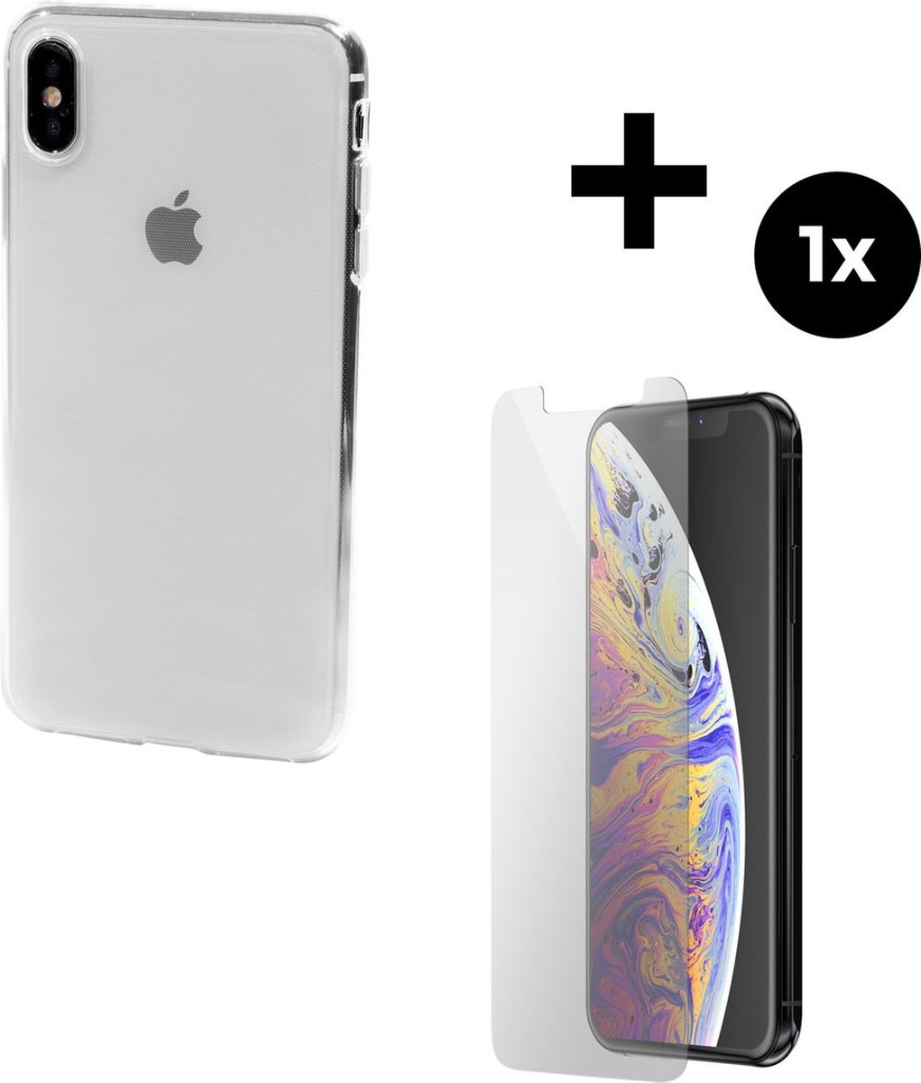 Mobiparts Classic TPU hoesje geschikt voor Apple iPhone XS Max met 1 Screenprotector van Gehard Glas - Transparant