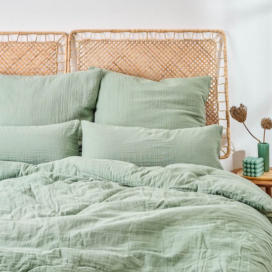 Blumtal Mousseline Dekbedovertrek 200 x 200 cm - OEKO-TEX gecertificeerd Dekbedovertrek - Mousseline Katoen - Beddengoed 200 x 200 + 2 x Kussensloop 80 x 80 - Zomer Dekbedovertrek - Groen