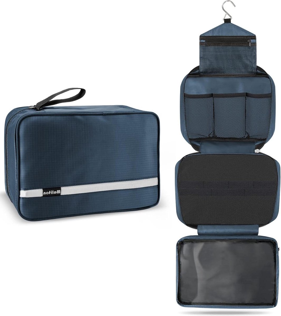 Toiletries Navy Blue Multifunctional Suspension Design Convenient and Efficient for Men and Women Toilettas met haak