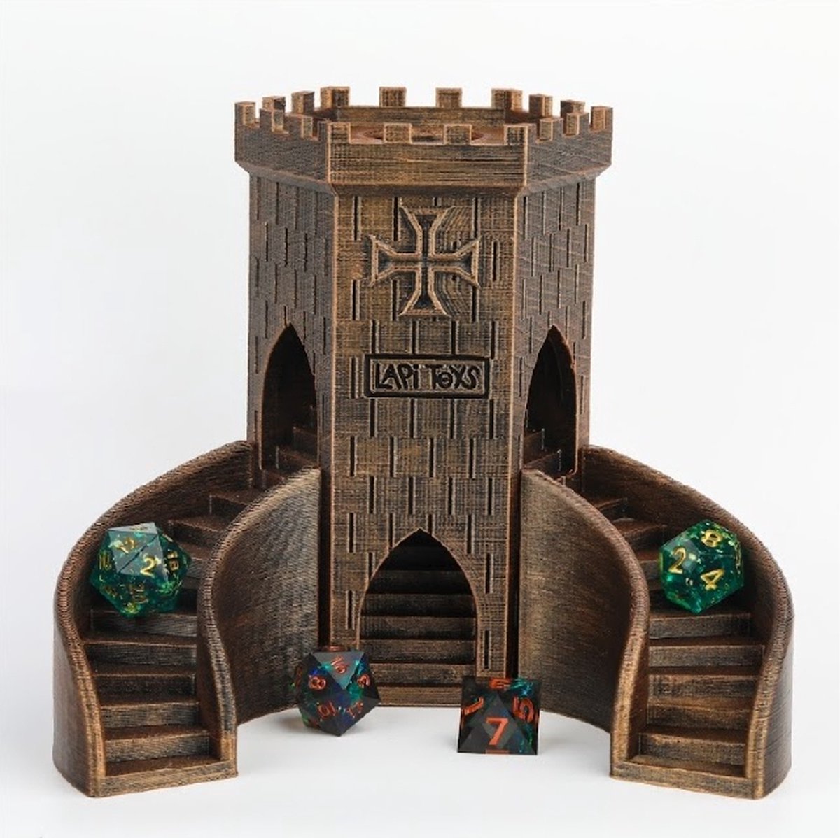 Lapi Toys - Dungeons and Dragons dice tower - Dice tower - Dobbelpiste - Dobbeltoren - Resin - Kasteel - Bronskleurig