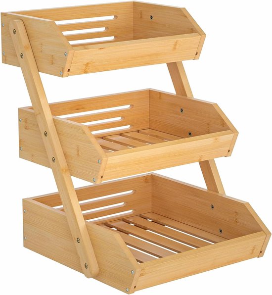 3-Laags Bamboe Fruitmand 41,4 Cm - Fruitrek Keukenopberger Voor Groente En Fruit