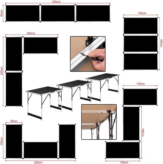 Multifunctionele klaptafels - set van 3 tafels voor buiten - verstelbare hoogtes en draaggreep - picknicktafel voor camping - 30 kg draagvermogen - zwart Vouwtafel — afbeelding 5