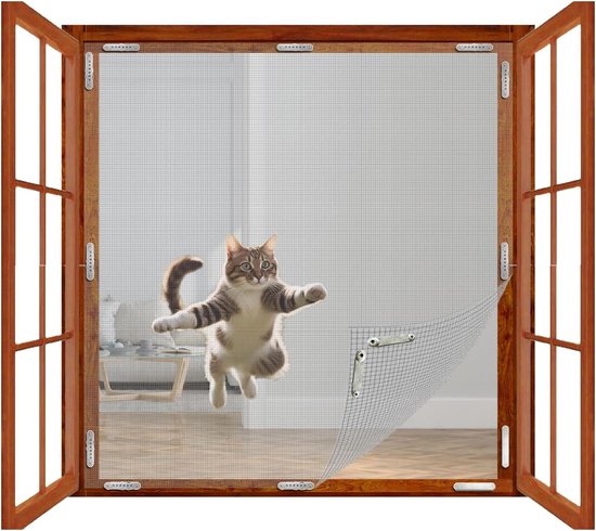 Magnetisch Horgaas 130 x 150 cm Versterkt Anti-Scheur Insectengaas Houdt Insecten Buiten Zonder Boren Voor Diverse Ramen, Grijs