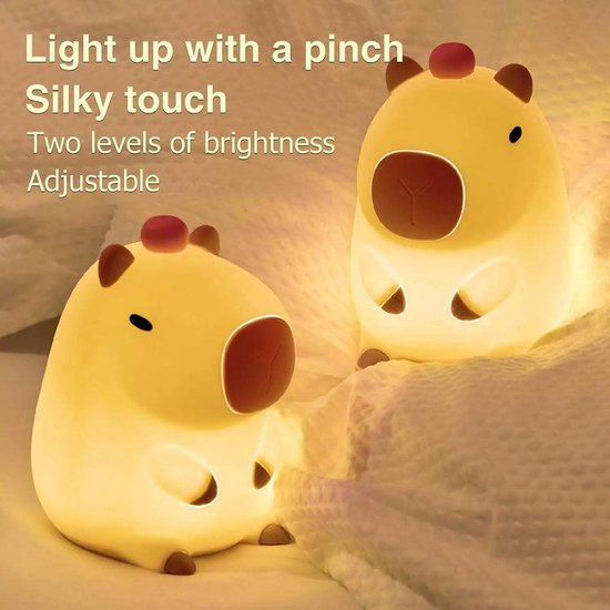 KoningBen® Capybara Lamp - Capibara - Inclusief 50 Capybara Stickers - met Touchfunctie & LED – USB Oplaadbaar – Nachtlampje Kinderen & Baby van KoningBen — afbeelding 3