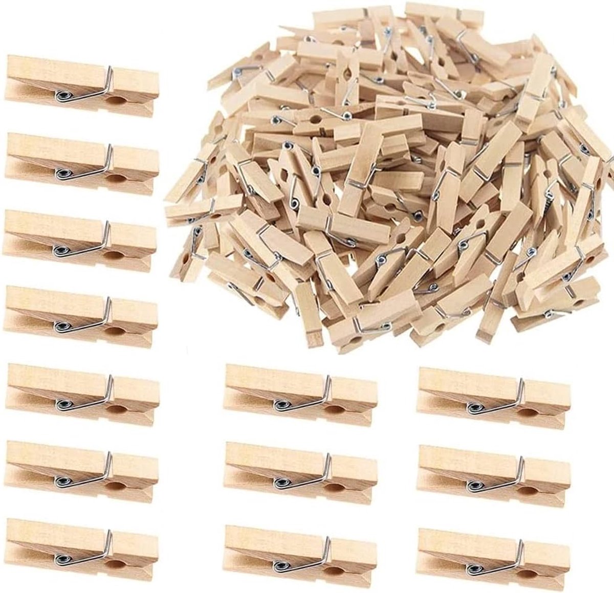 Goedkoopste 100 stuks mini-wasknijpers - houten knijpers van echt hout - kleine wasknijpers