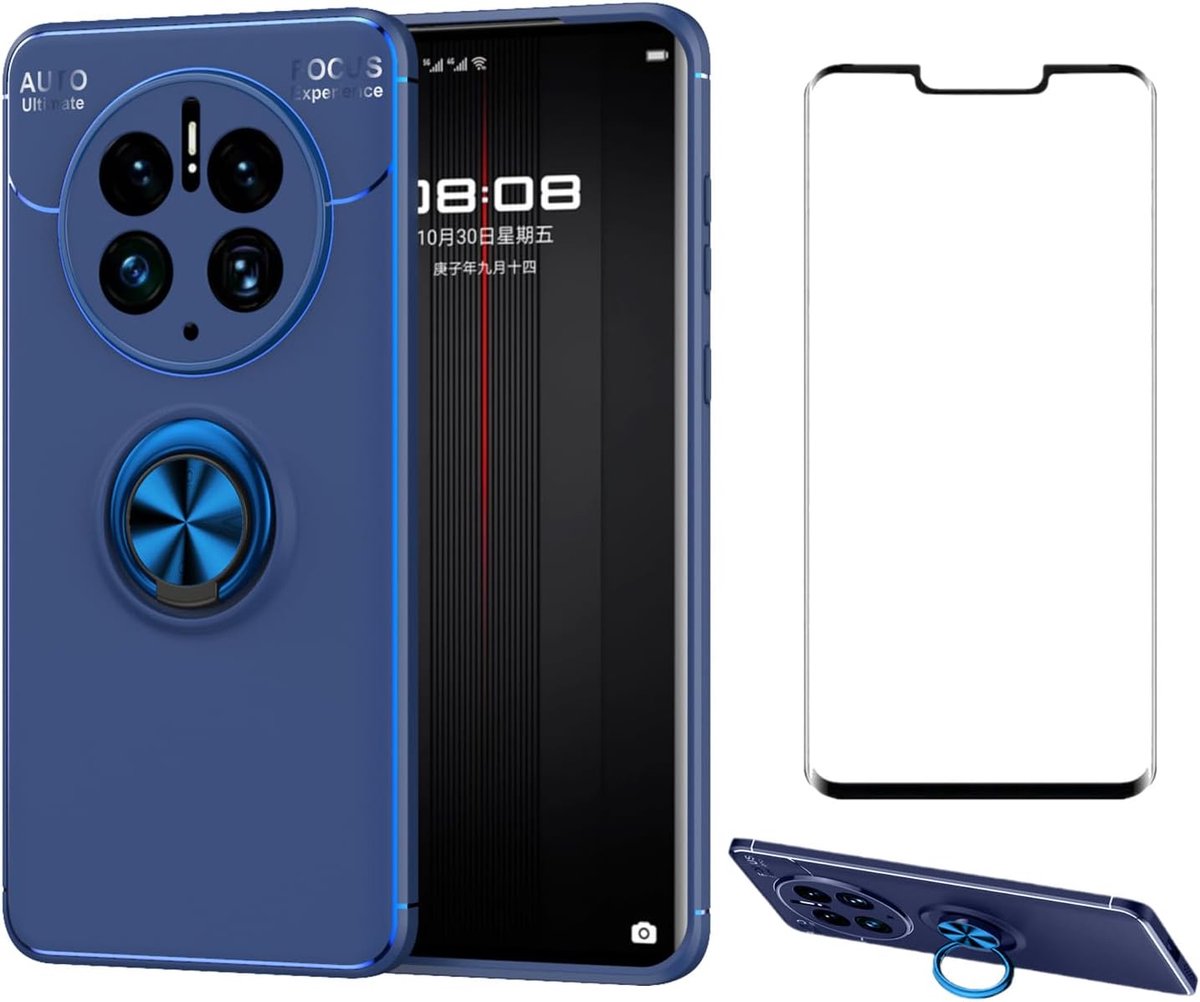 Hoes voor Huawei Mate 50 Pro met Glasfolie en Magnetische Ringstandaard