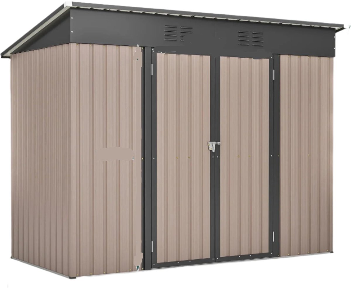 Tool Schuur - Tuinhuis - Buitenkast - Gereedschapsschuur - Gereedschapskast - Opbergruimte - 8x4ft - met Metaal Basis - Tuinschuur - voor Buiten - Terras - en Tuinopslag - Bruin