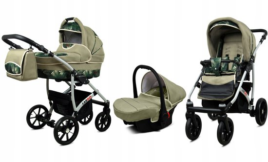KESSER KESSER® Loops 3-in-1 Kinderwagen Combikinderwagen Complete Set Incl Babykuip Buggy Sportzitje Auto Babyschaal Volledig Rubberen Banden Luiertas Regenbescherming Kindertafel Set Zwartrosegoud