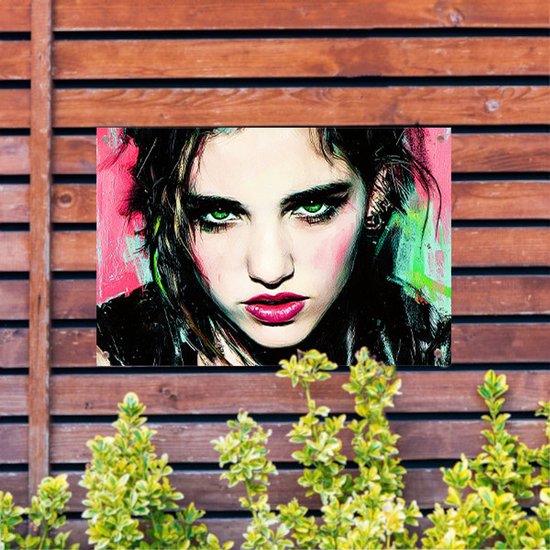Expressief portret met intense blik - Portret buitenposter - Tuinwanddecoratie ogen - Expressionisme - Buitenmuurdecoratie - Grote tuinposters - tuinposter 75x50 cm