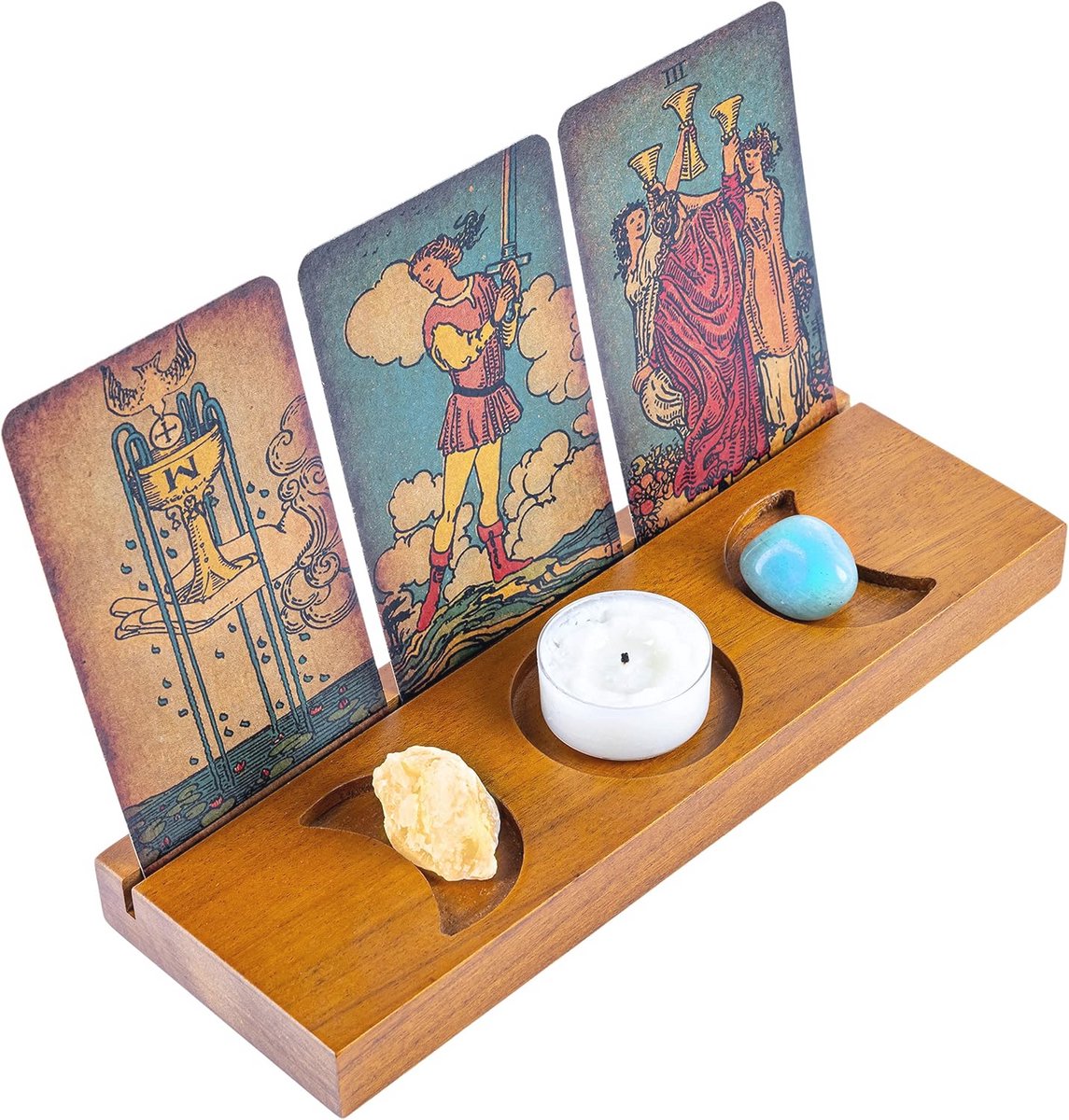Houten Tarot Kaarthouder - Functionele Stand voor Tarotkaarten - Ideaal voor Dagelijkse Bevestigingskaarten en Lezingen - Mystieke Altaaraccessoires
