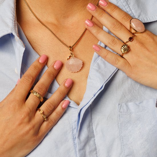 My Bendel - Grande bague en or avec pierre précieuse ronde en Quartz rose - Bague unique en or pour femme avec pierre précieuse en Quartz rose - Avec emballage cadeau luxueux
