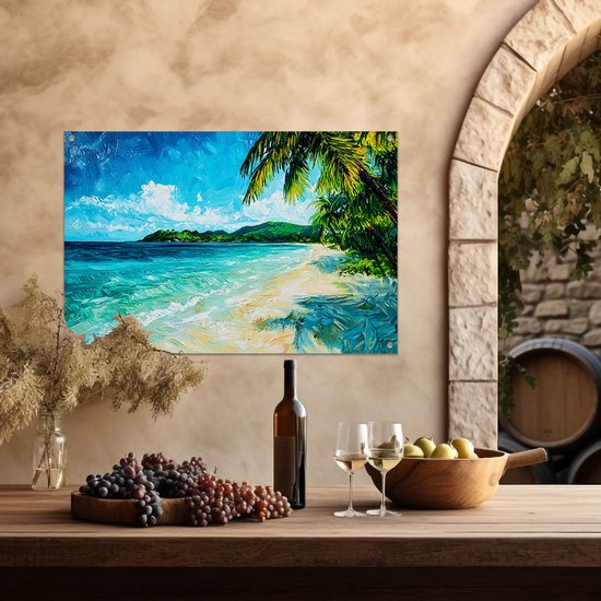Plage tropicale avec mer bleue - Affiche plage - Tableau jardin mer - Impressionnisme - Décoration murale jardin - Affiche décorative jardin - Poster jardin 150x100 cm