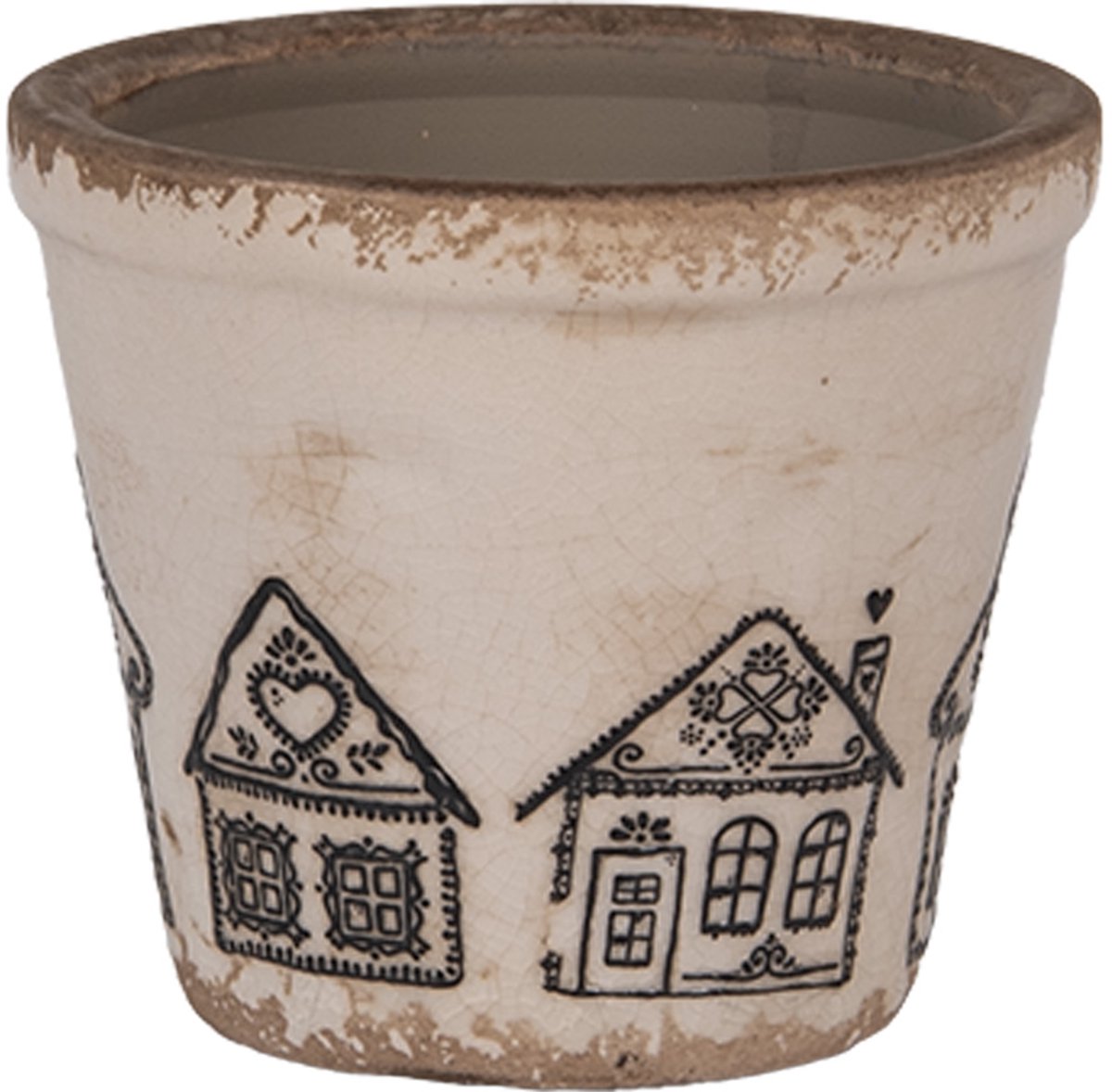 Keramiek Bloempot voor Binnen – Beige Gingerbread house – Rustieke Pot – Ø 8 cm – Gingerbread housemotief