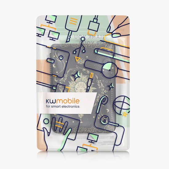 kwmobile e-reader hoesje geschikt voor Kobo Clara 2E hoes - E reader flip case met magnetische sluiting - Ereader cover - Tarotkaart design in donkerblauw / geel / zwart van kwmobile — afbeelding 2