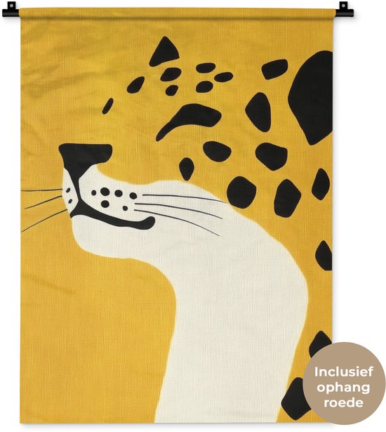 Wandkleed 60x80 cm - Wanddoek Cheetah - Illustratie - Geel - Wandtapijt - Wandkleden