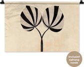 Wandkleed 60x40 cm - Wanddoek Bladeren - Gestreept - Stengel - Beige - Wandtapijt - Wandkleden