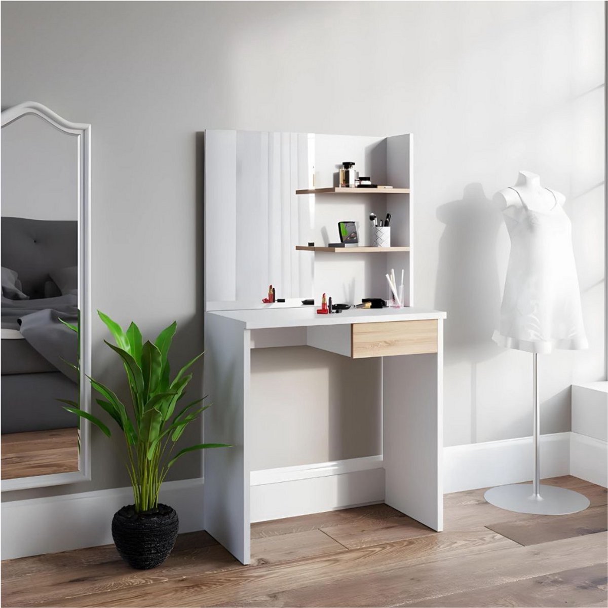 Thuys – Toilettafel – Met Spiegel – Make up Tafel – Met Lade – Moderne Kaptafel – 40 x 75 x 140