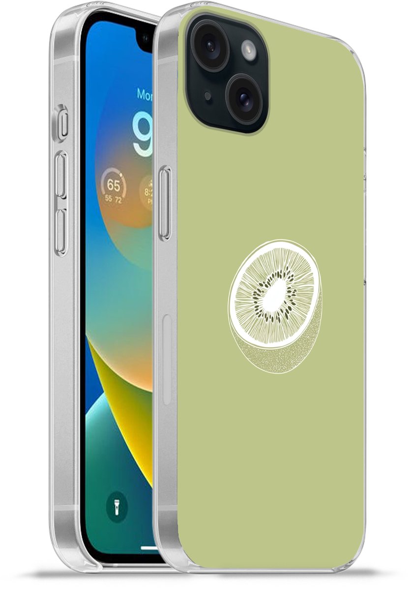 Telefoonhoesje Geschikt voor iPhone 15 Plus hoesje - Kiwi - Lijntekening - Minimalistisch - Groen - Siliconen Telefoonhoesje Telefoonhoesje