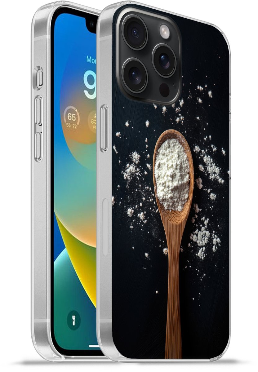 Telefoonhoesje Geschikt voor iPhone 15 Pro Max hoesje - Meel - Hout - Lepel - Siliconen Telefoonhoesje Telefoonhoesje