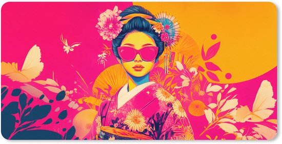 Foto: Muismat xxl 80x40 cm bureau onderlegger bureau mat vrouw zonnebril abstract oranje bureaumat gaming mousepad xl bureaulegger groot computer deskmat