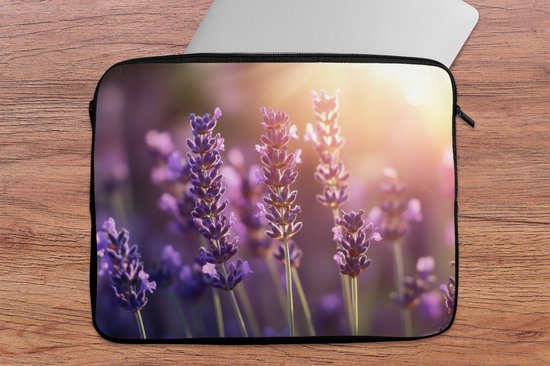 Housse pour ordinateur portable 17 pouces - Fleurs de lavande - Violet - Lumière du soleil - Housse pour ordinateur portable - Dimensions intérieures 41x28 cm - Dos noir