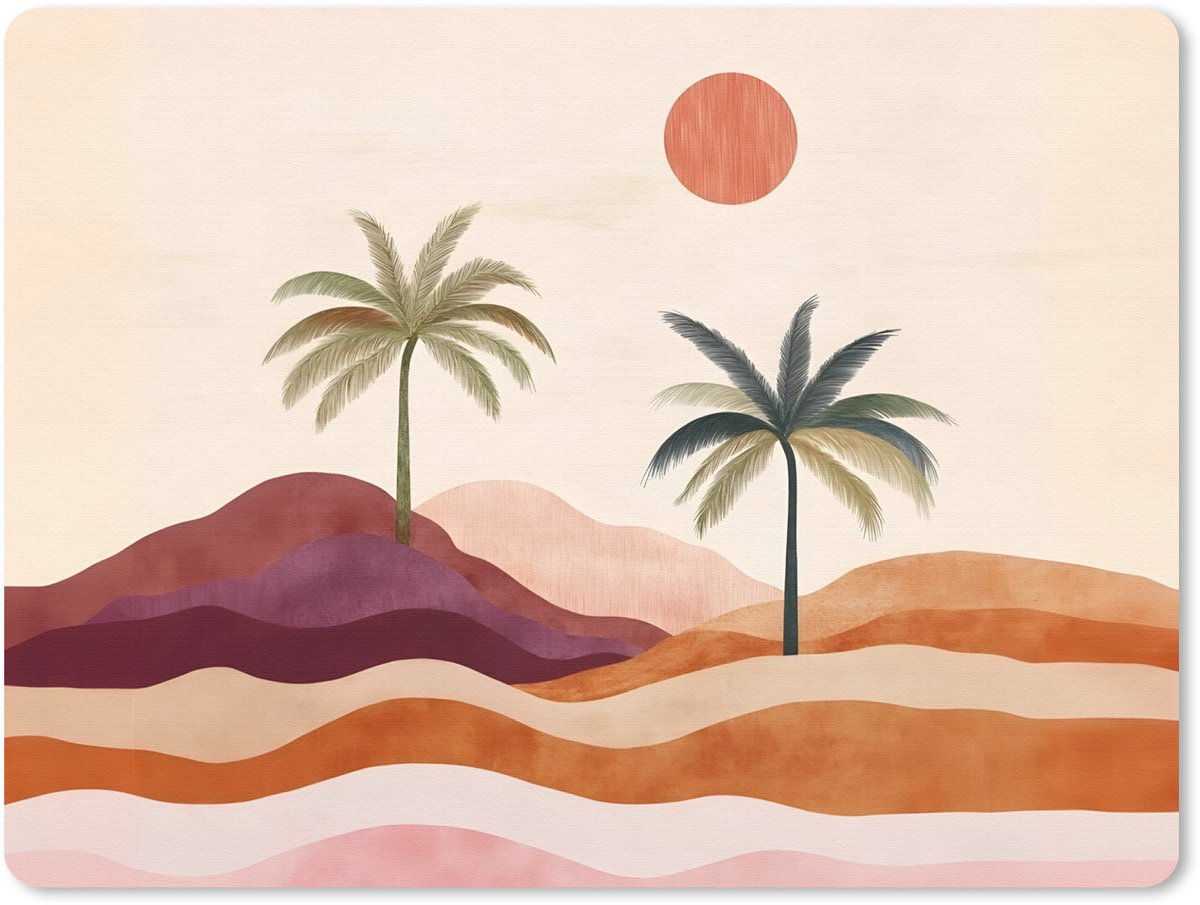 Muismat 23x19 cm - Mousepad Palmbomen - Abstract - Zon - Heuvels - Muismatten
